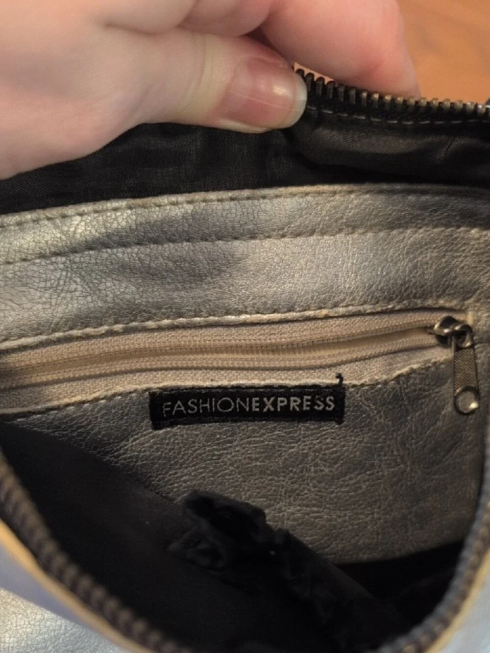 Metallic Silver Crescent Shoulder Bag